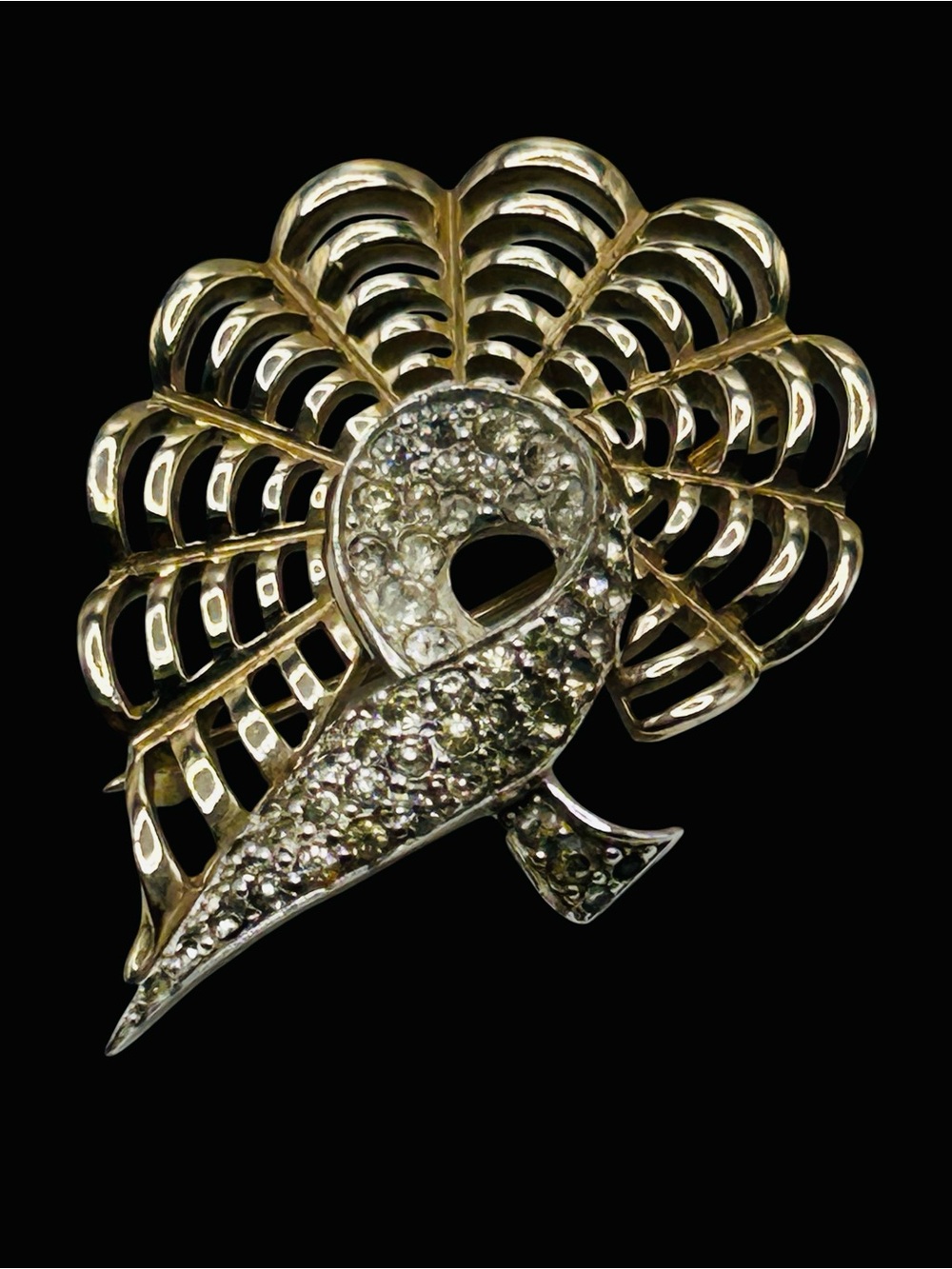 Vintage Jomaz Modernist Two Rhinestone Tone Brooch